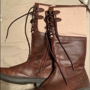 UGG Elsa leather/ canvas waterproof tie boots
